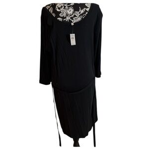 Banana Republic size XL black scoop neck T shirt dress 3/4 sleeves self belt